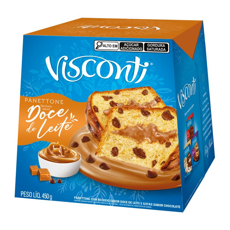 Caixa Visconti Panettone Recheio Sabor Doce de Leite 450g 18 und.